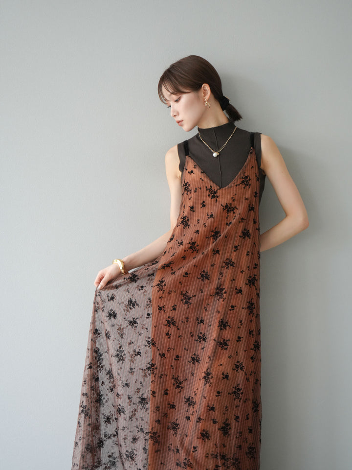 [予約]フロッキーチュールレイヤードベロアキャミワンピース/オレンジ