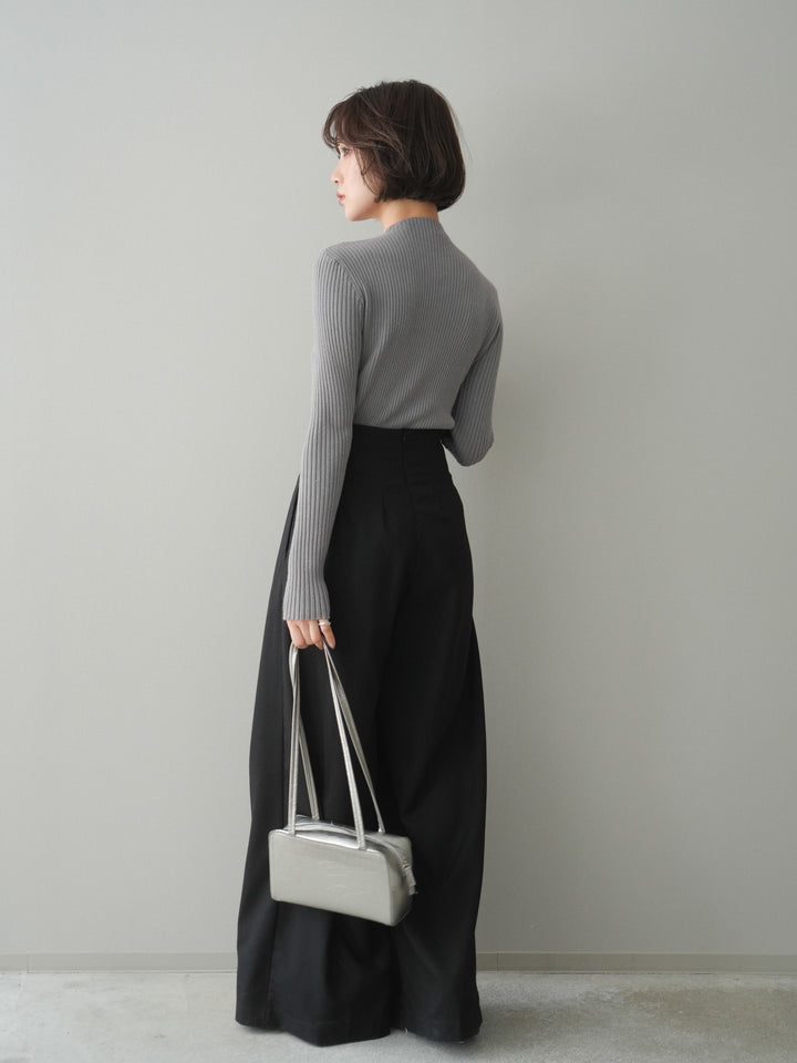 [SET]シアー切替スパンコールリブニットトップス+デザインハイウエストワイドパンツ(2set)