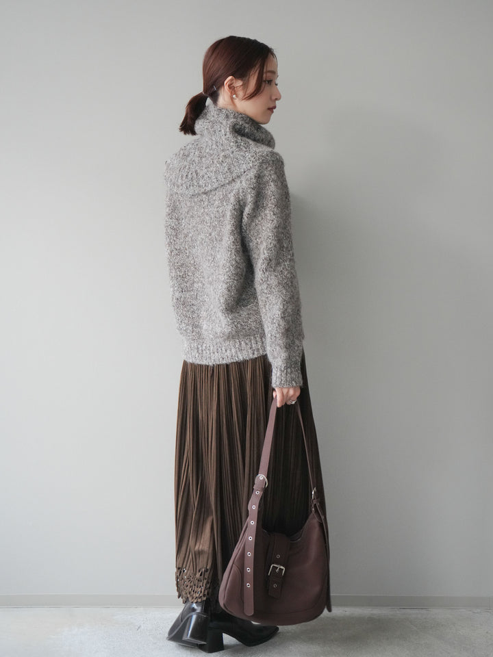 [予約]パンチングデザインスエードプリーツスカート/brown