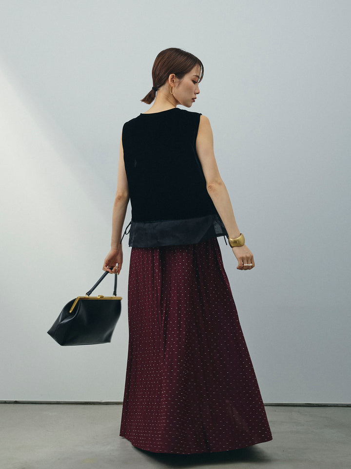 [予約]ラインストーンプリーツスカート/バーガンディー