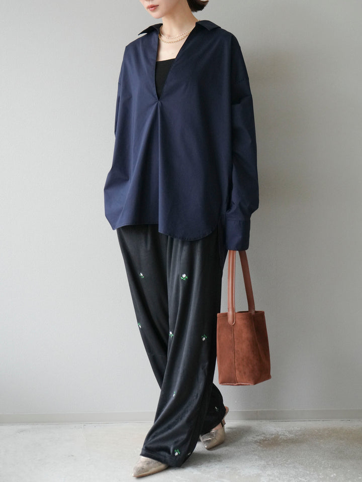 [予約]フラワー刺繍イージーパンツ/ブラック