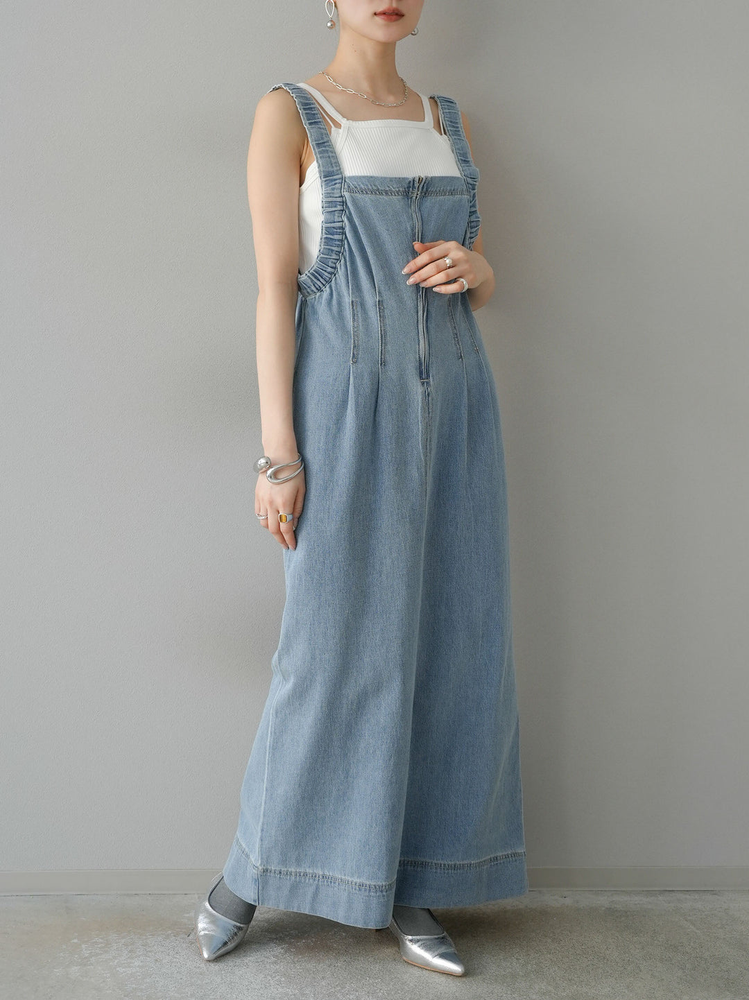 [預購] 牛仔拉鍊衛衣裙/淺藍