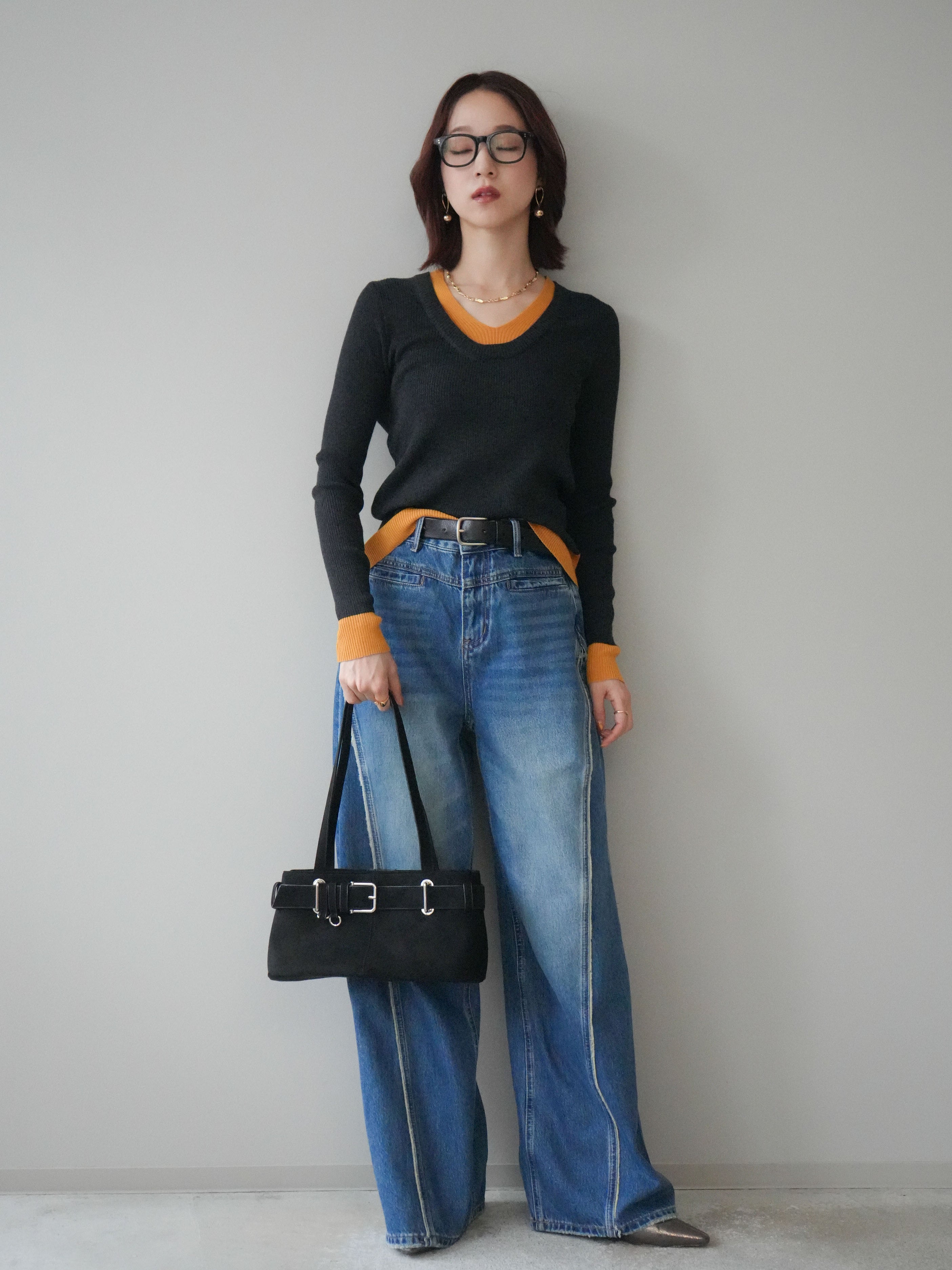 Lumier サイドフリンジワイドデニムパンツ 予約]サイドフリンジワイドデニムパンツ/navy – Lumier
