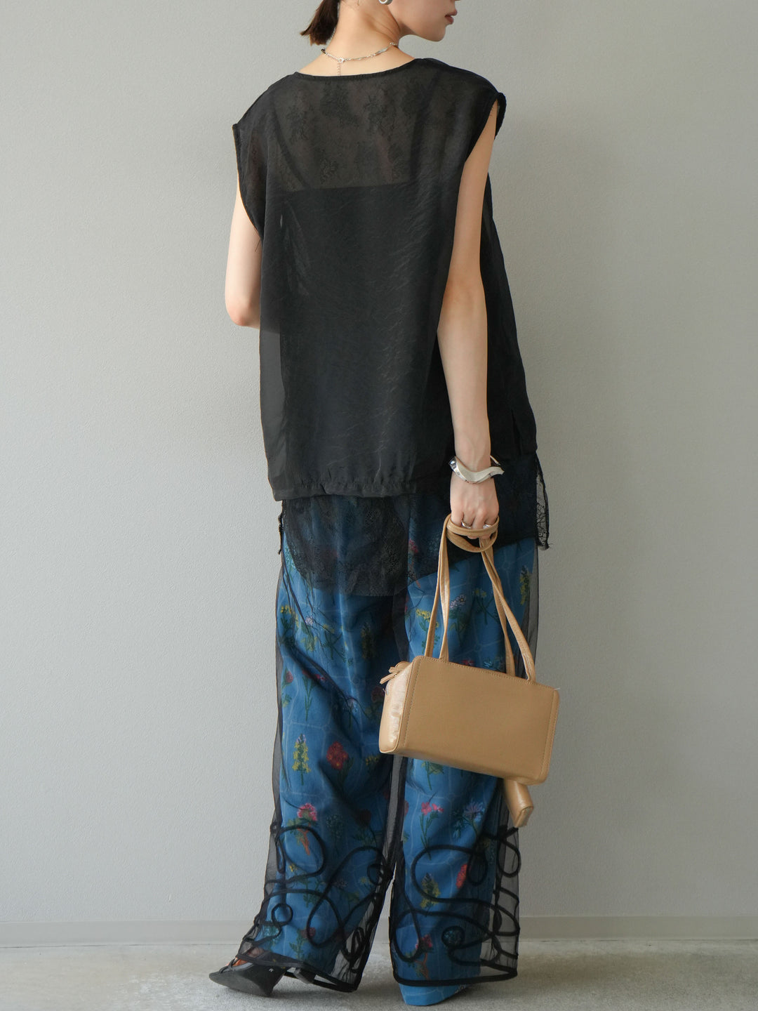 [予約]パッチワークフラワープリントイージーパンツ/ブルー