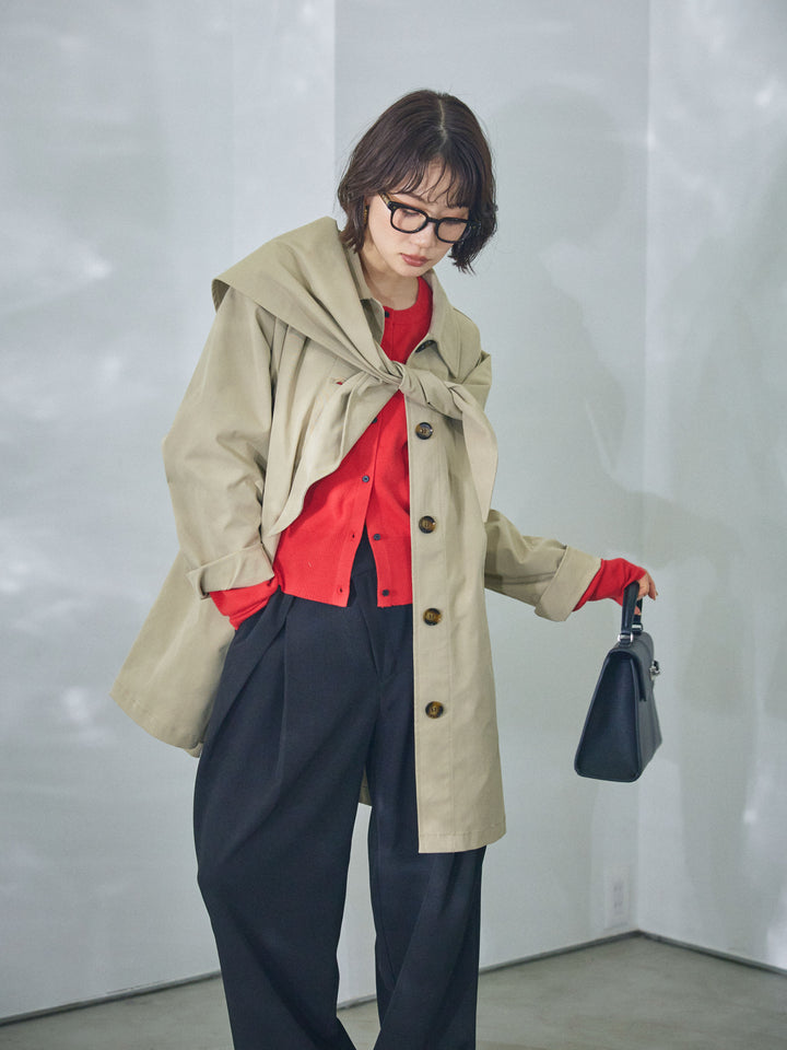 【Allure】[SET]スカーフ付ステンカラーミディアムコート+スカーフ付ステンカラーミディアムコート(2set)