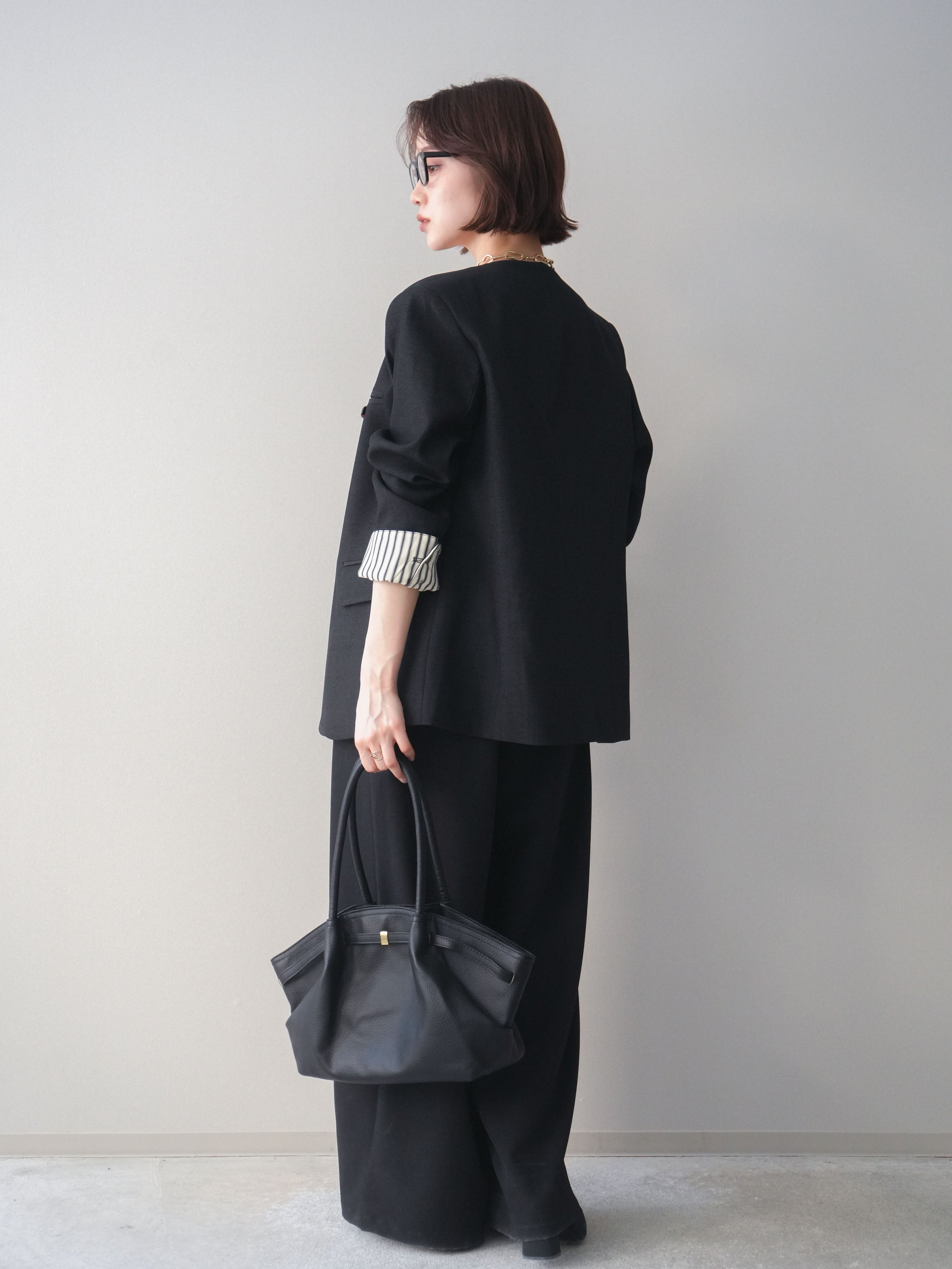 SET]ノーカラージャケット+サテンベルトタックワイドパンツ(2set) – Lumier