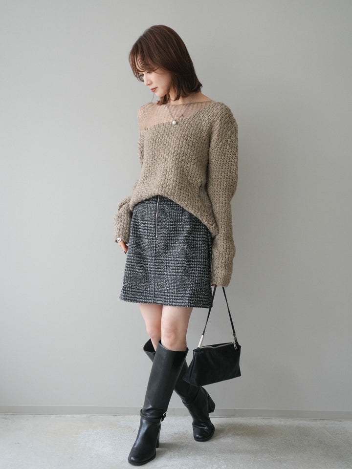 [予約]フロントZIPアソート柄ミニスカート/black