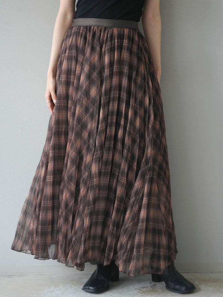 [予約]チェック柄ワッシャープリーツスカート/yellow