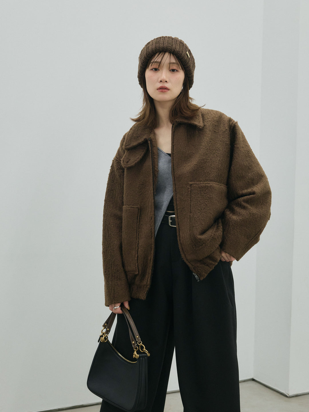 【Allure】[SET]スタンドカラーシャギーフライトジャケット+スタンドカラーシャギーフライトジャケット(2set)