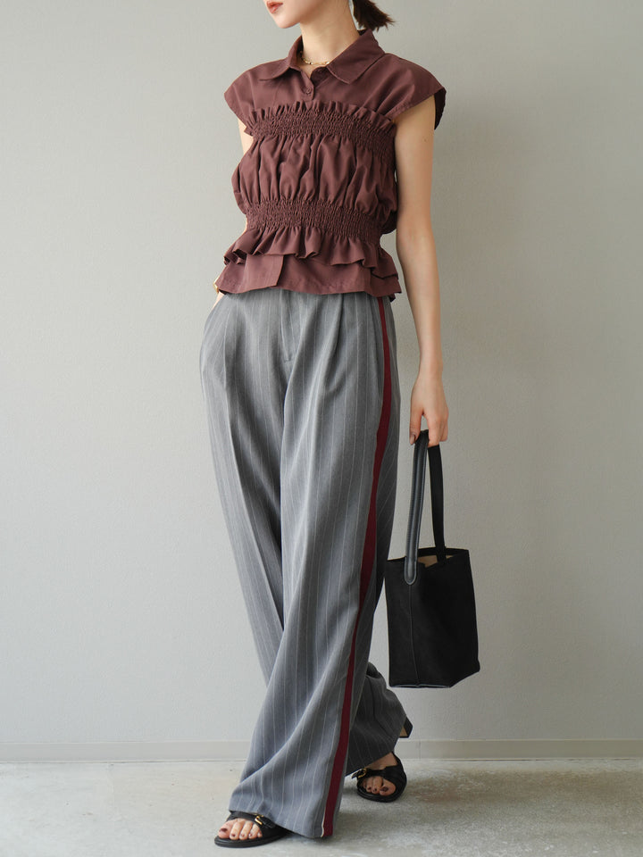 [予約]サイドラインストライプワイドパンツ/グレー