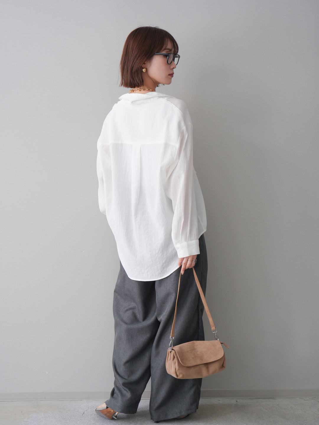 [予約]リネンライクタックワイドパンツ/charcoal