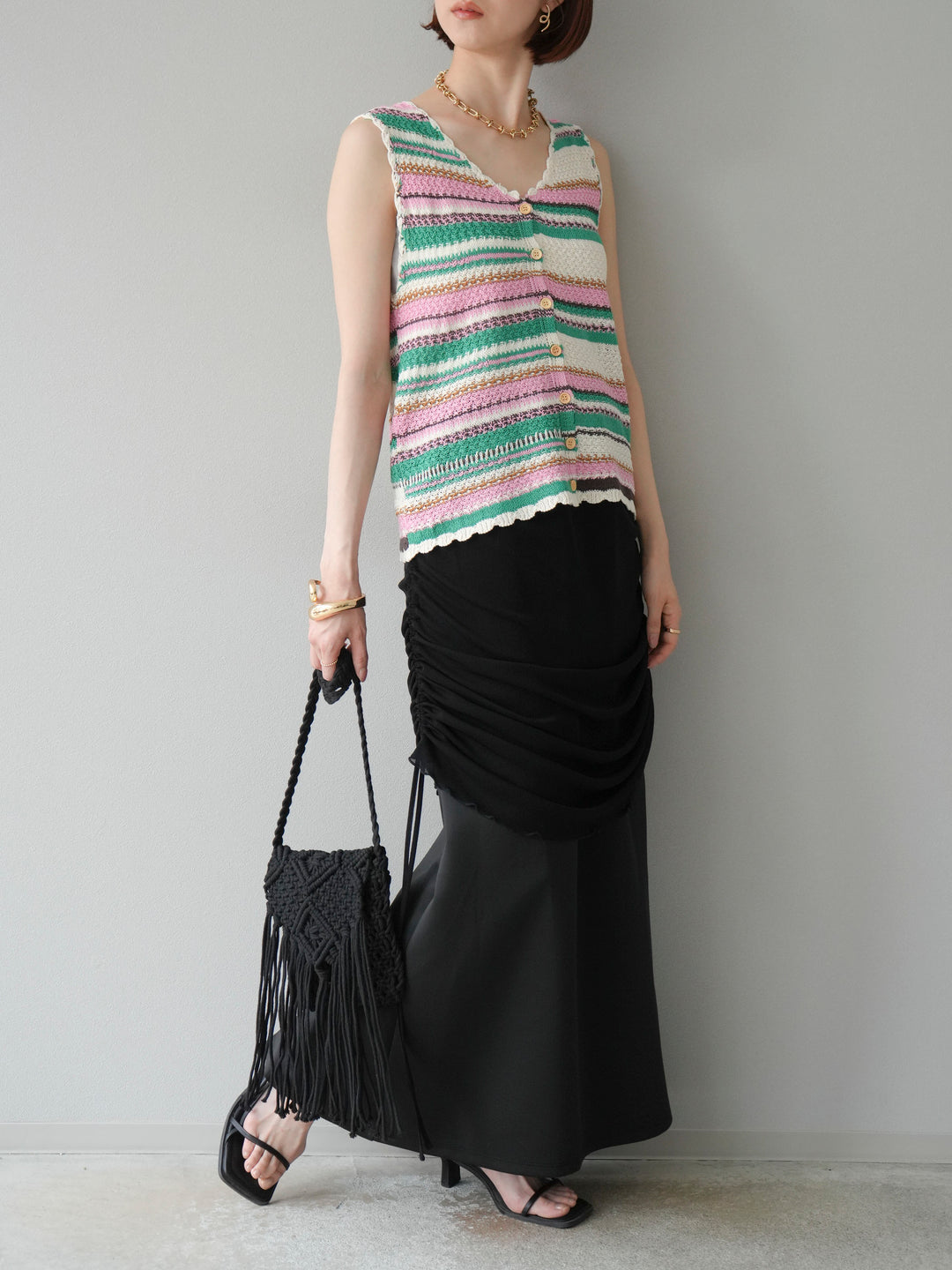 [予約]シアーレイヤードタイトスカート/ブラック