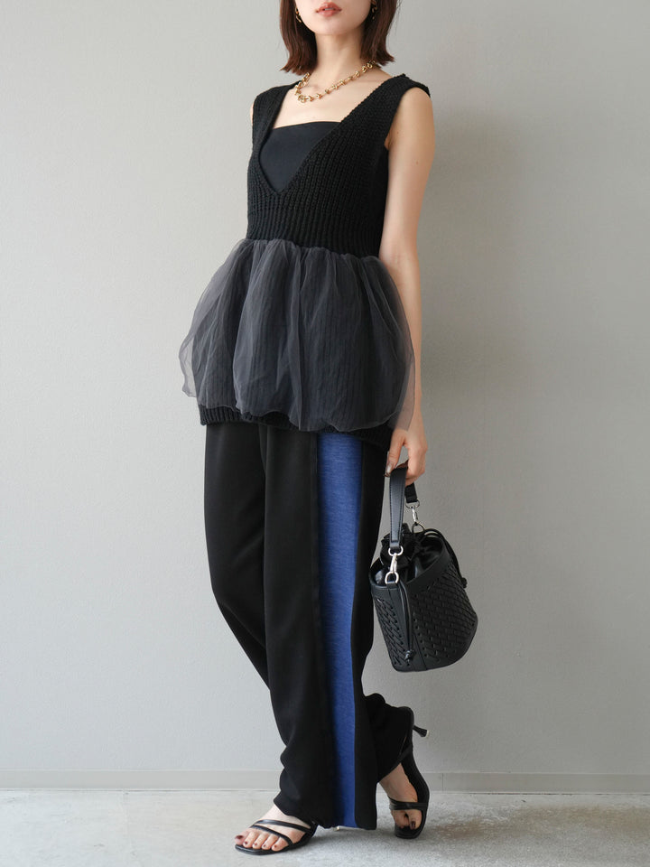 [予約]デニム切替2WAYデザインスウェットパンツ/ブラック