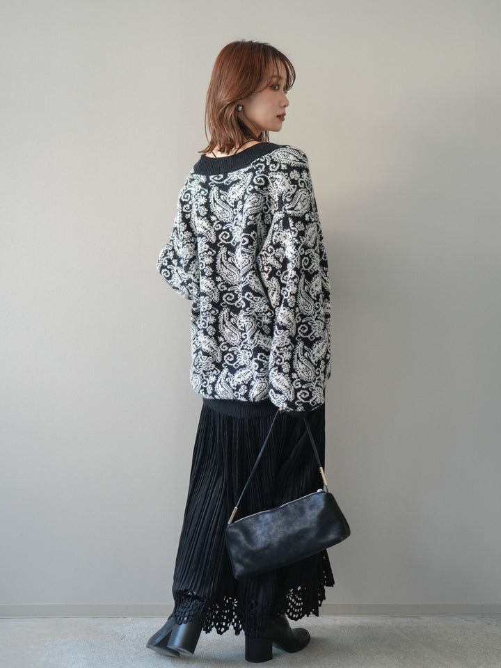 [予約]パンチングデザインスエードプリーツスカート/black