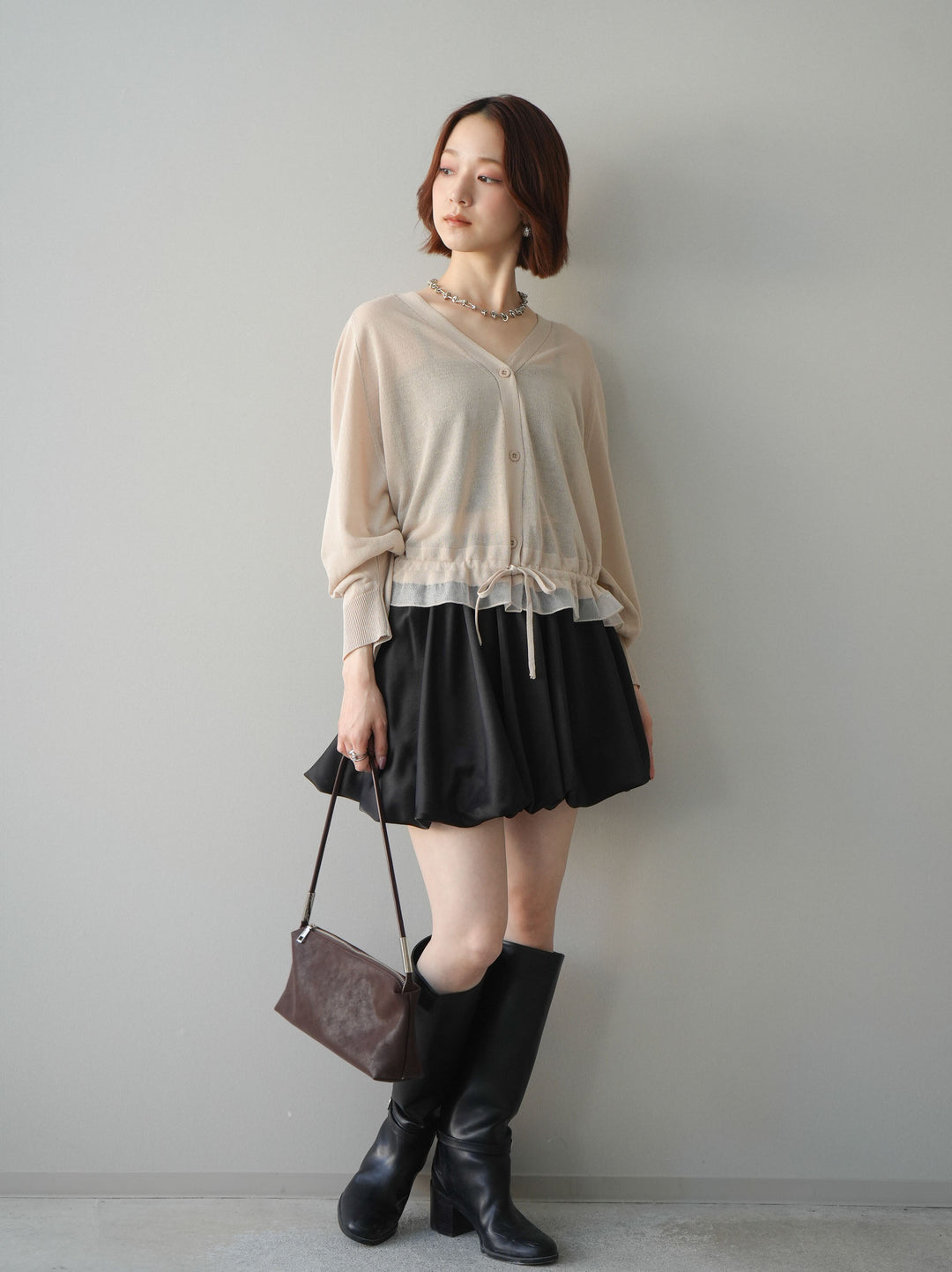 [予約]サテンバルーンミニスカート/black