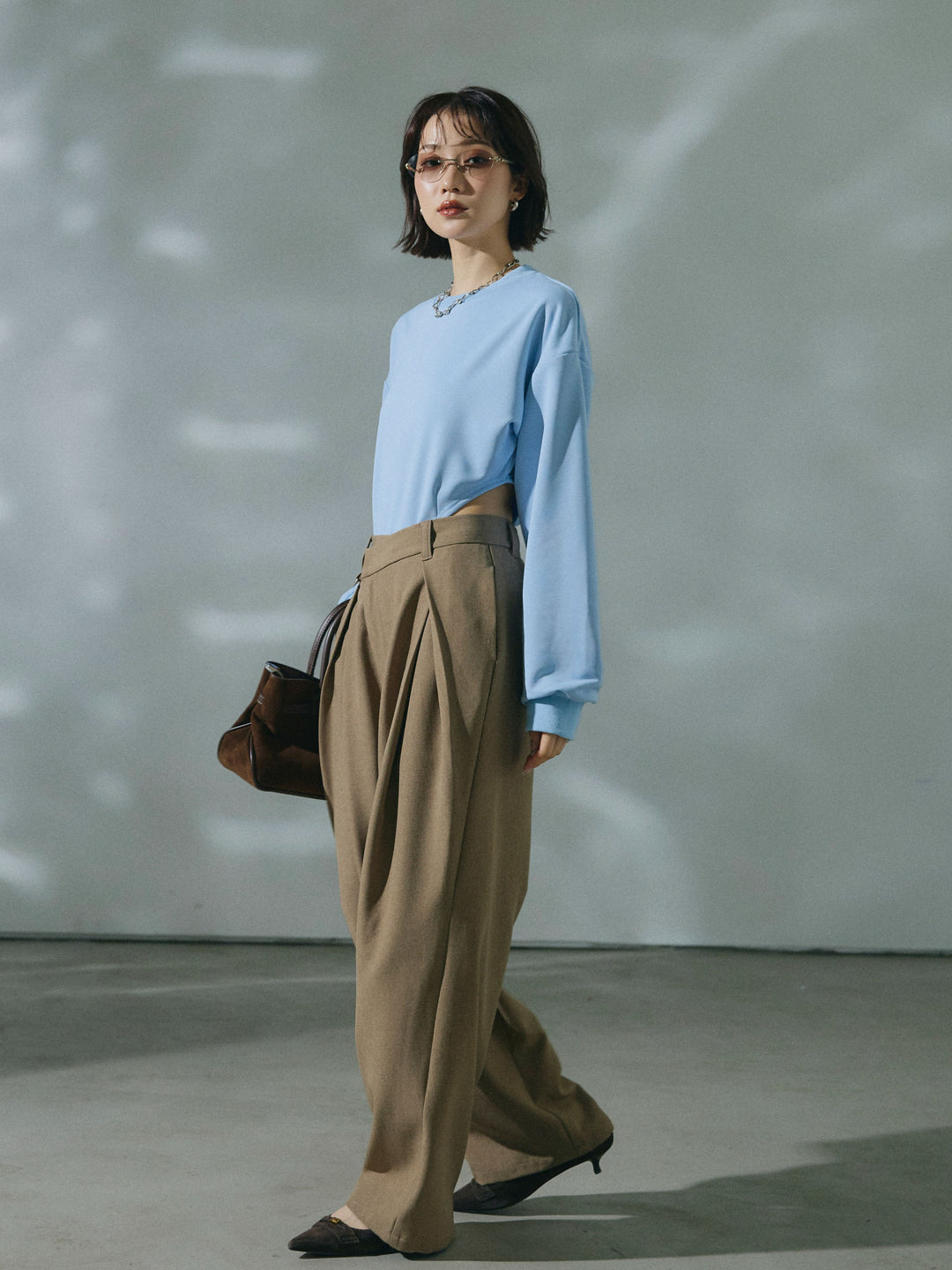 【Allure】[SET]スウェットボディスーツ+アシンメトリーウエストタックパンツ(2set)