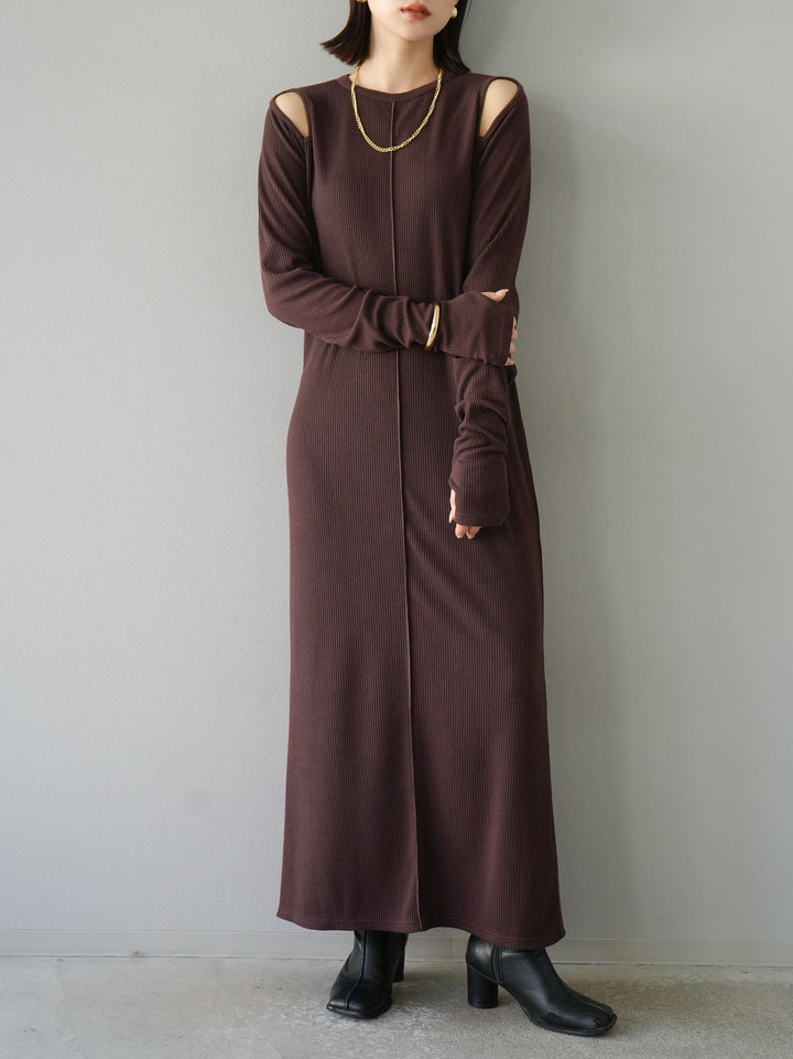 [SET] 鏤空羅紋長袖洋裝+可選配件套裝（2套）