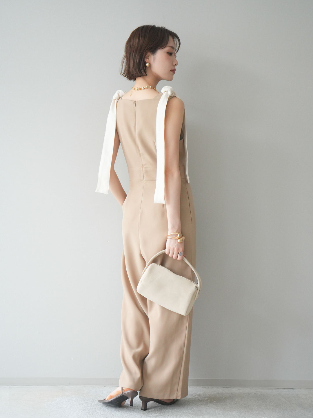 [予約]ショルダーリボンサロペット/beige