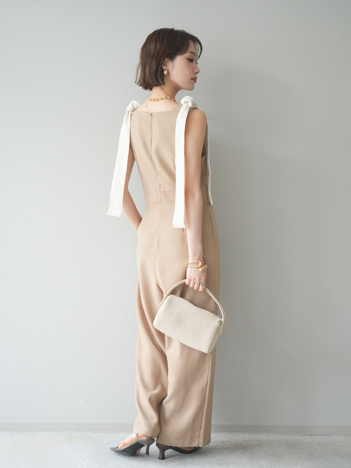 [予約]ショルダーリボンサロペット/beige