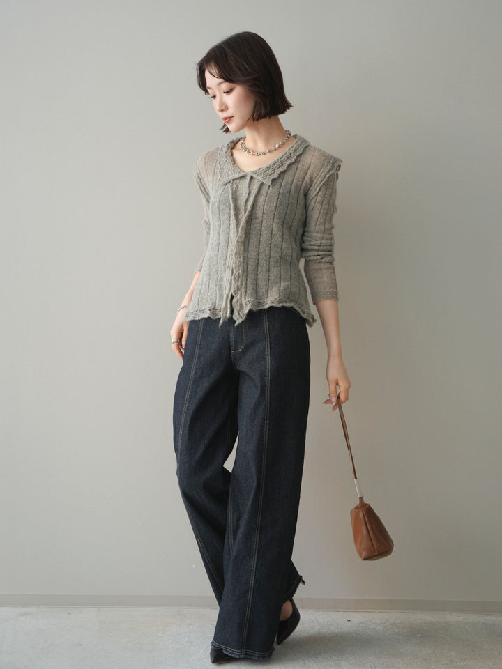 [予約]センターステッチストレッチカットオフデニムパンツ/onewash