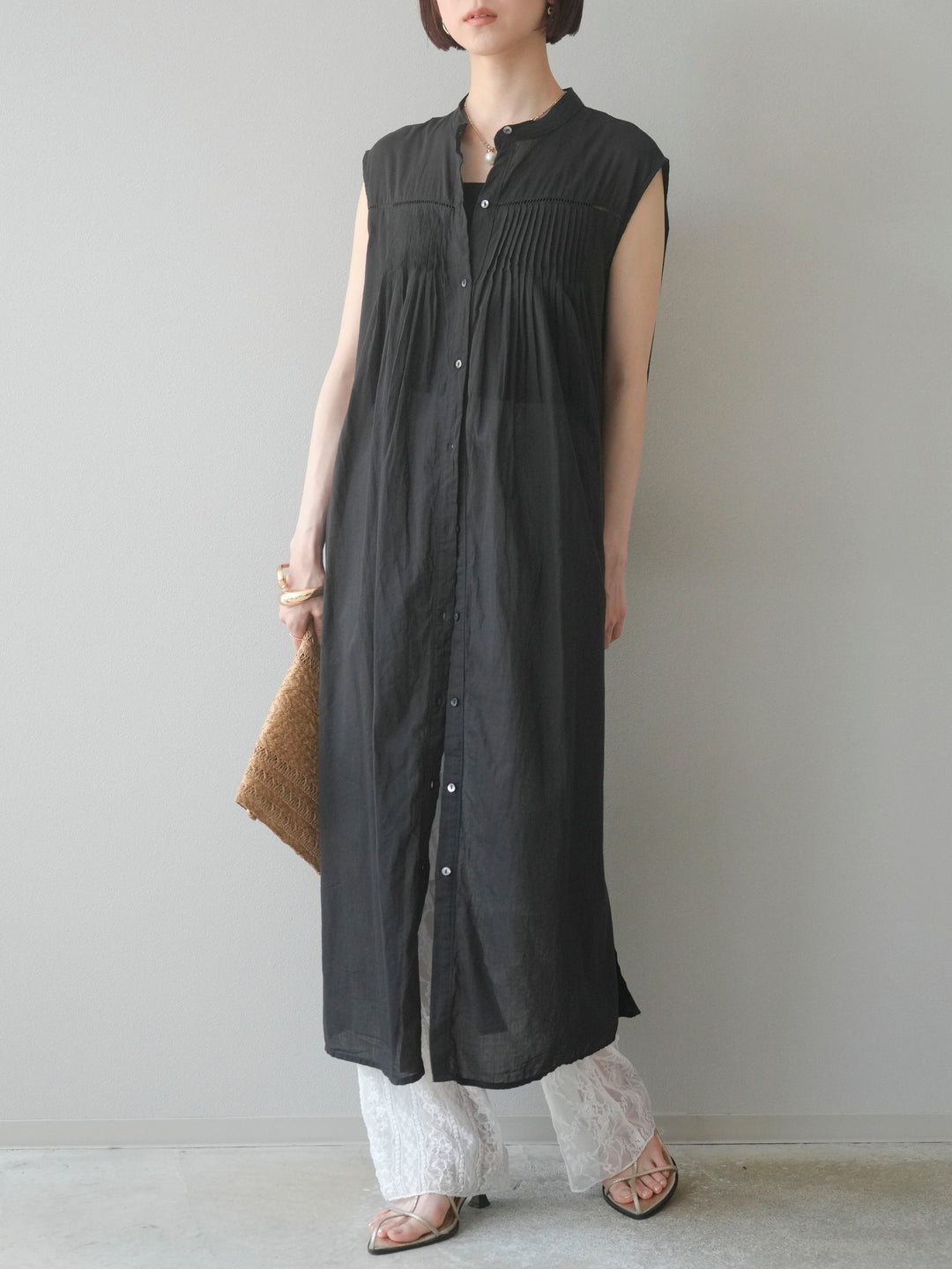 [予約]パッチワークレースワイドパンツ/ホワイト