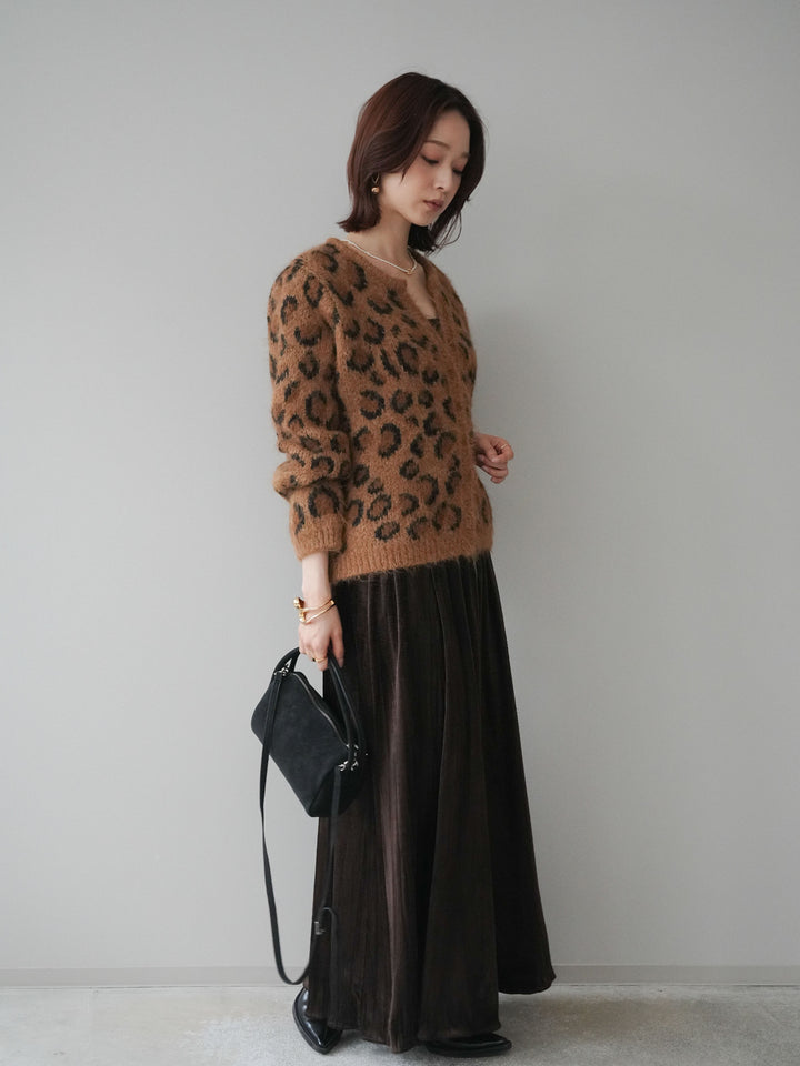 [予約]ワッシャーベロアプリーツスカート/brown