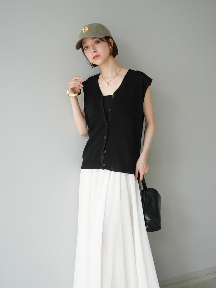 [SET] V領人造絲針織背心 + V領人造絲針織背心（2件組）