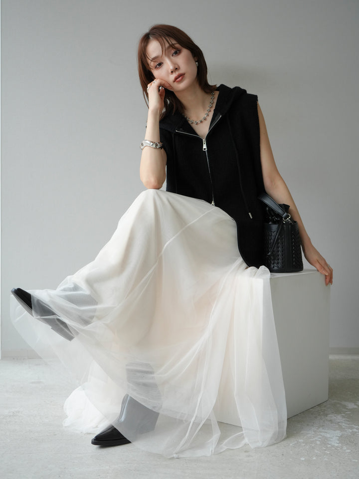 [予約]ノースリーブニットパーカー/ブラック