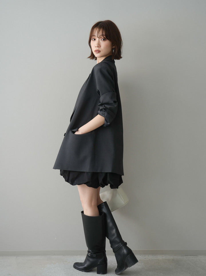 [SET]ノースリバルーンミニワンピース+ダブルブレストオーバージャケット(2set)