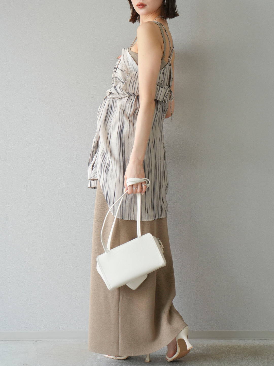 [予約]レーヨンポリIラインニットスカート/ベージュ