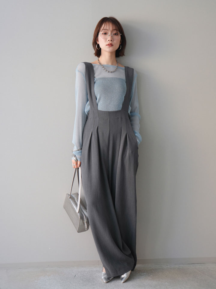 [予約]シボ加工ハイウエストタックサロペット/charcoal