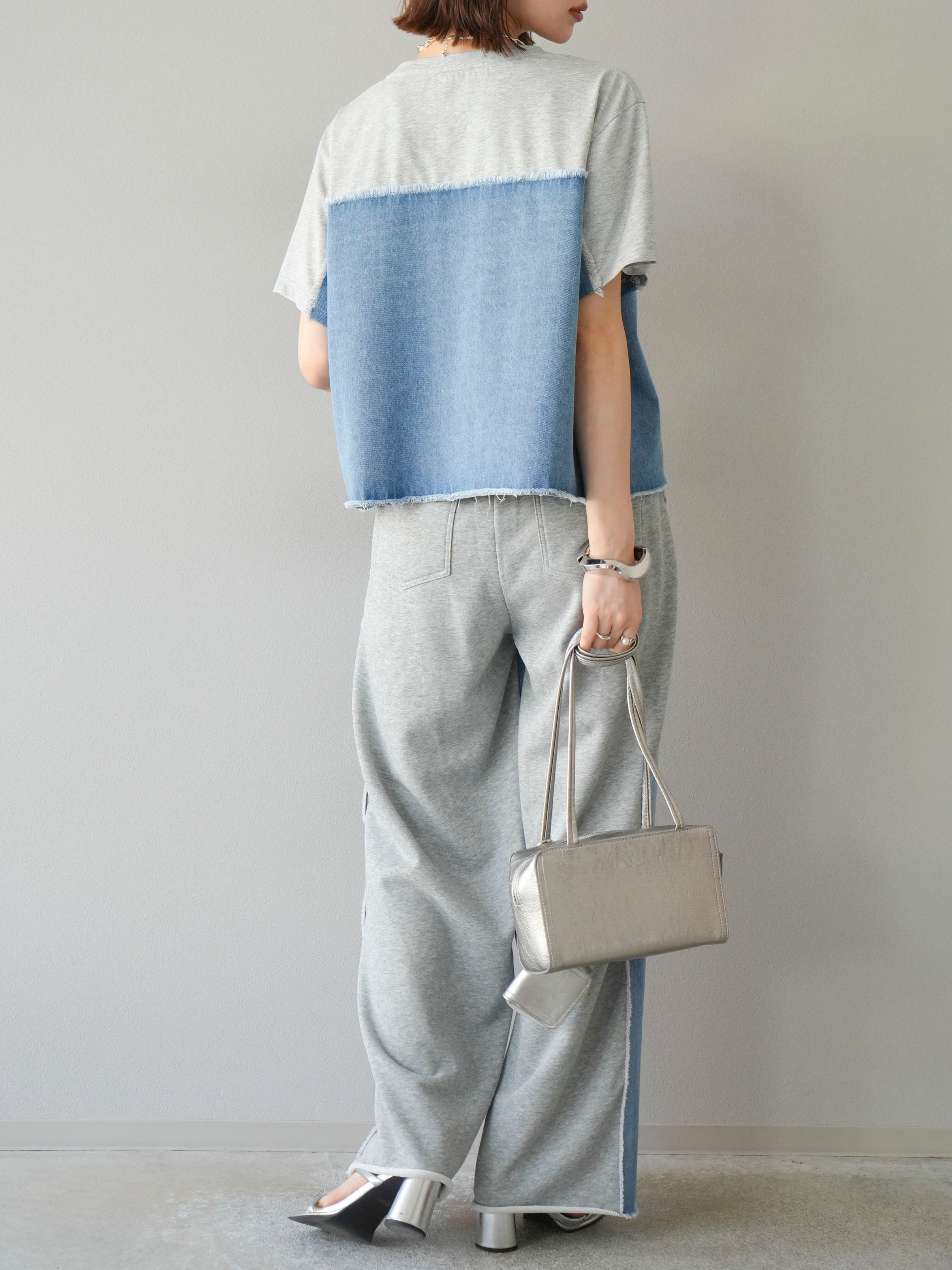 SET]デニムドッキングTシャツ+デニムドッキングスウェットパンツ(2set