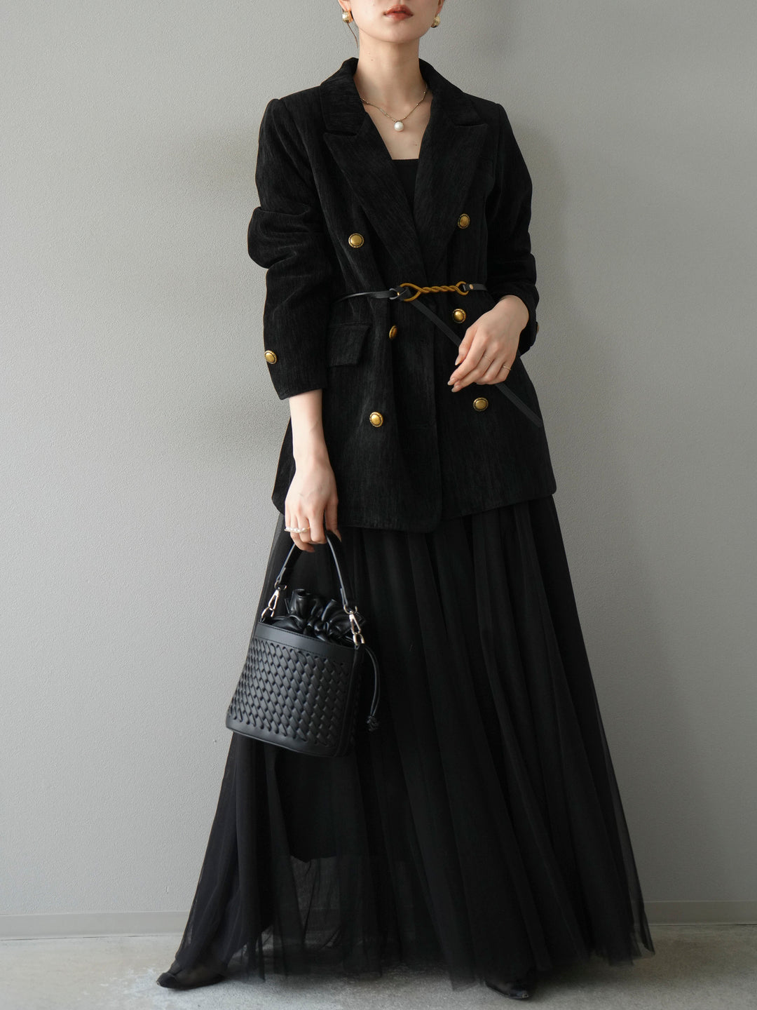 [SET]ベロアダブルジャケット+チュールボリュームスカート(2set)