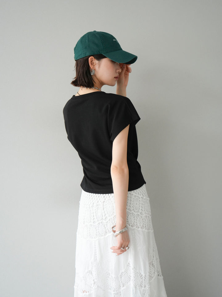 [予約]カシュクールTシャツ＆コームネックレスSET /ブラック