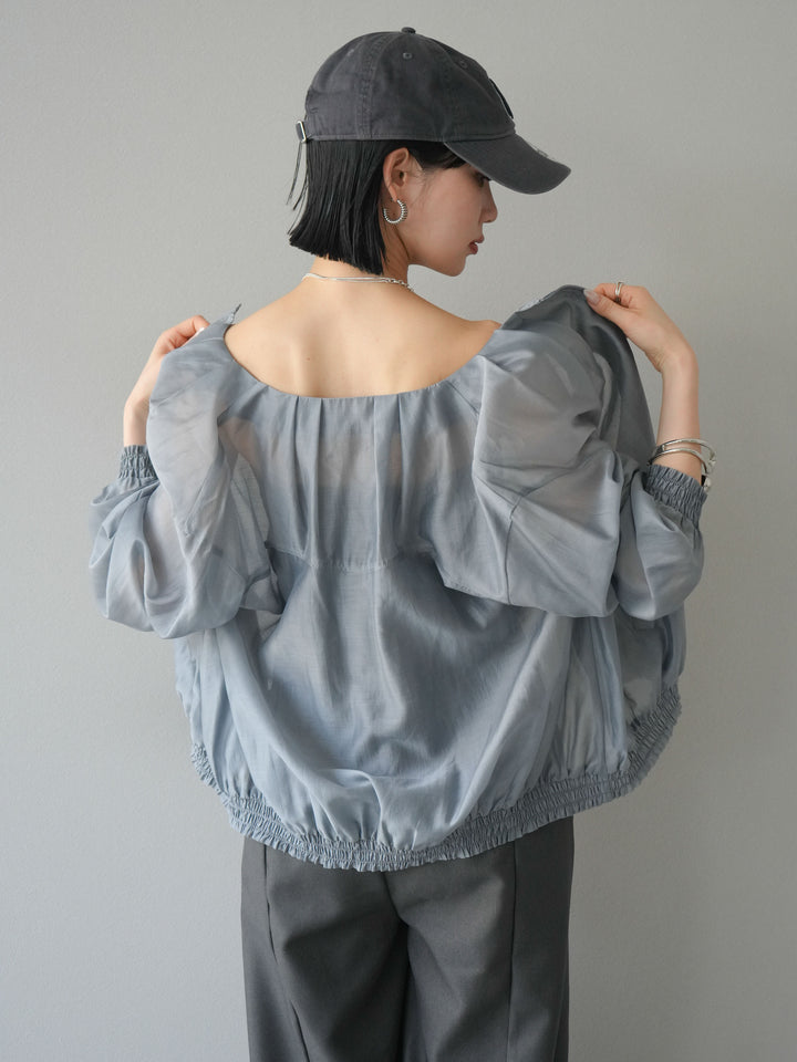 【預訂】褶襉設計透視上衣/灰色