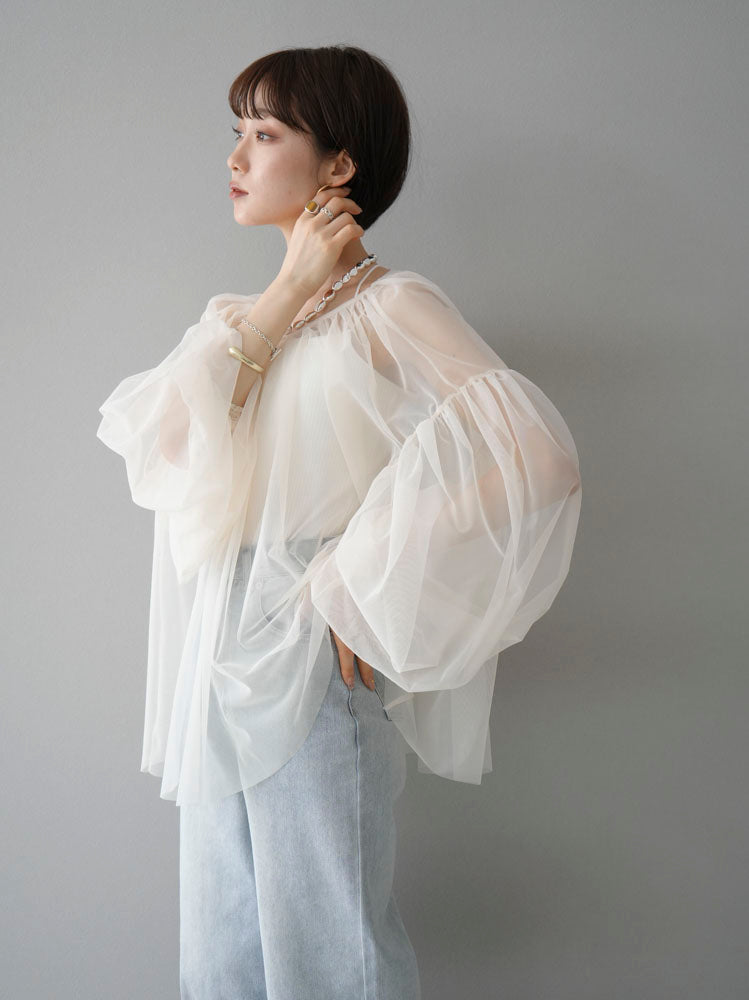 [Pre-order] Tulle Gathered Blouse/Ivory
