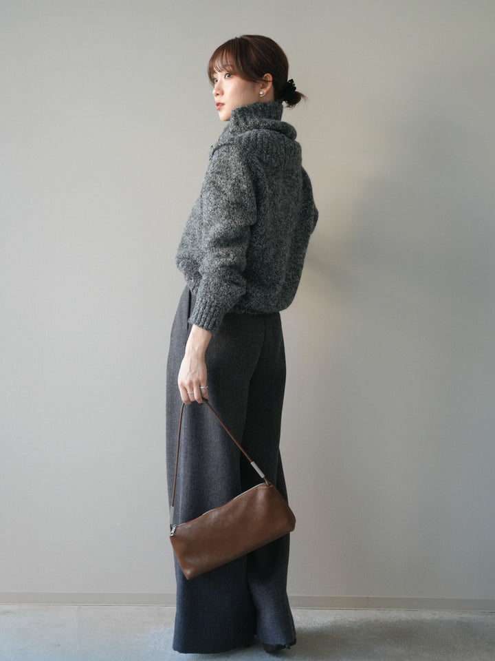 [予約]ウールタッチベルト付ワイドパンツ/charcoal