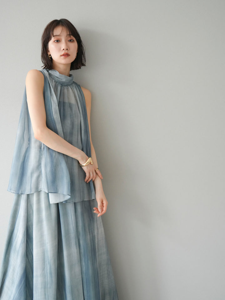 [予約]ニュアンスシアーホルターネックブラウス/グリーン