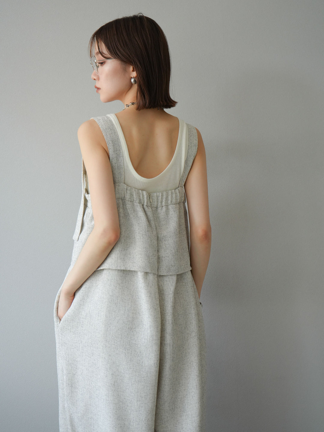 [予約]サマーツイードケープサロペット/アイボリー