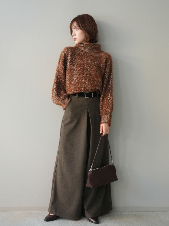 [予約]ベルト付きフロントタックワイドパンツ/brown