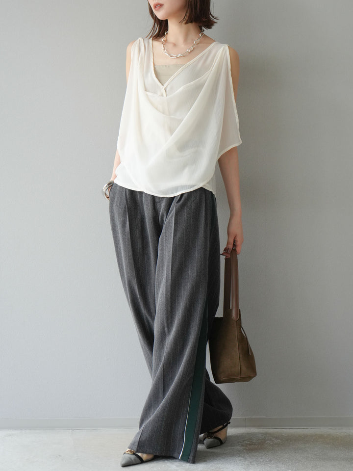 [予約]サイドラインストライプワイドパンツ/チャコール