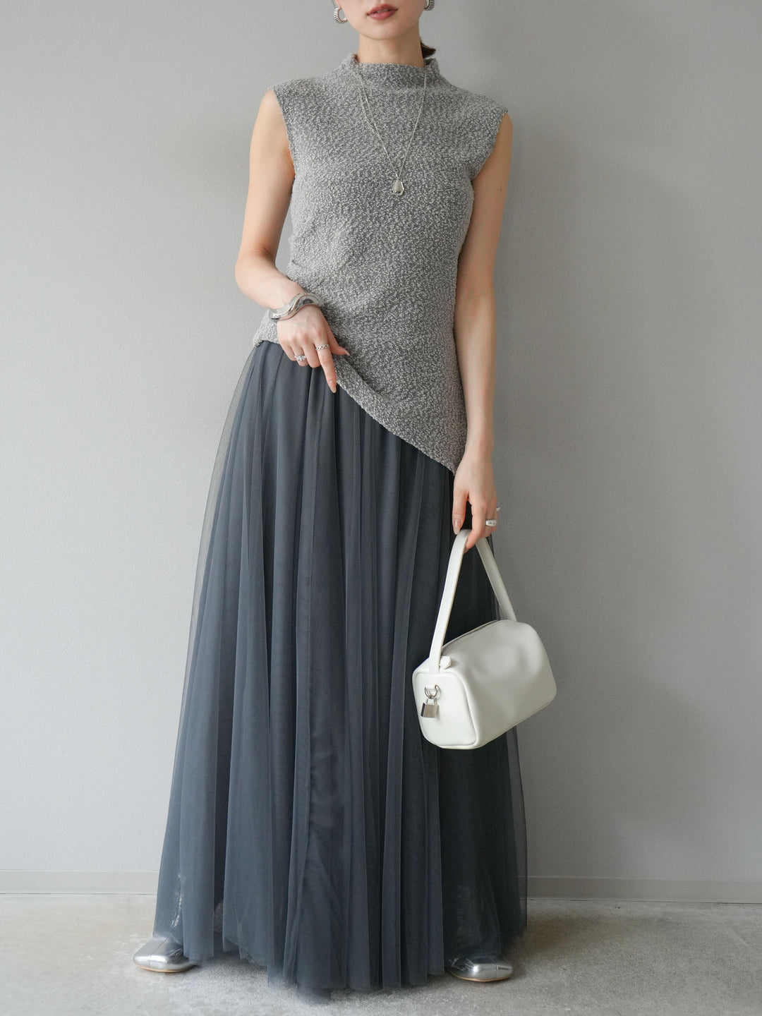 [予約]チュールボリュームスカート/グレー