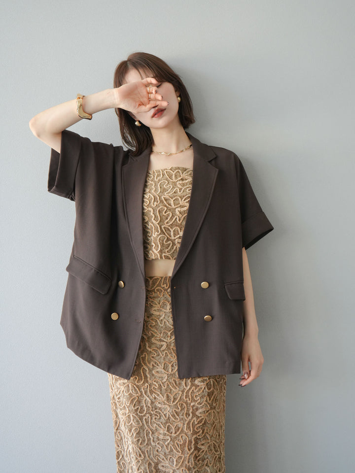 [予約]ゴールドボタンハーフジャケット/ブラウン
