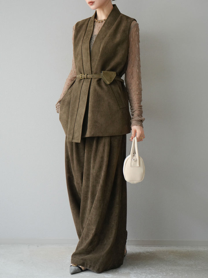 [SET]ポーチベルト付スウェードジレ×パンツSET UP(2set)