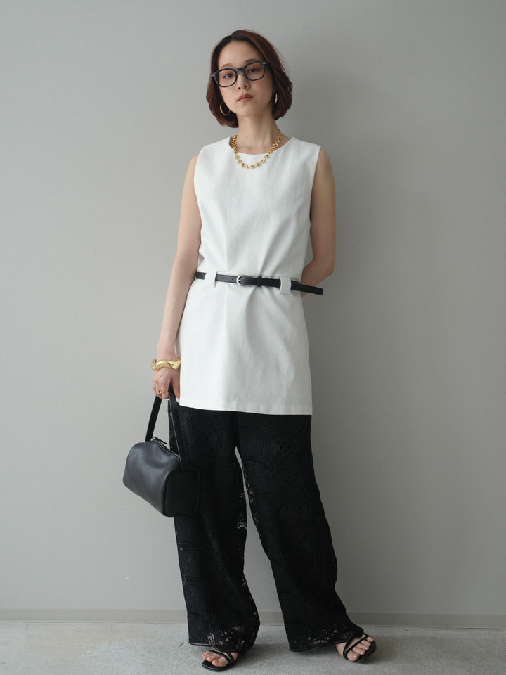 [予約]ベルト付リネンライクノースリチュニック/white