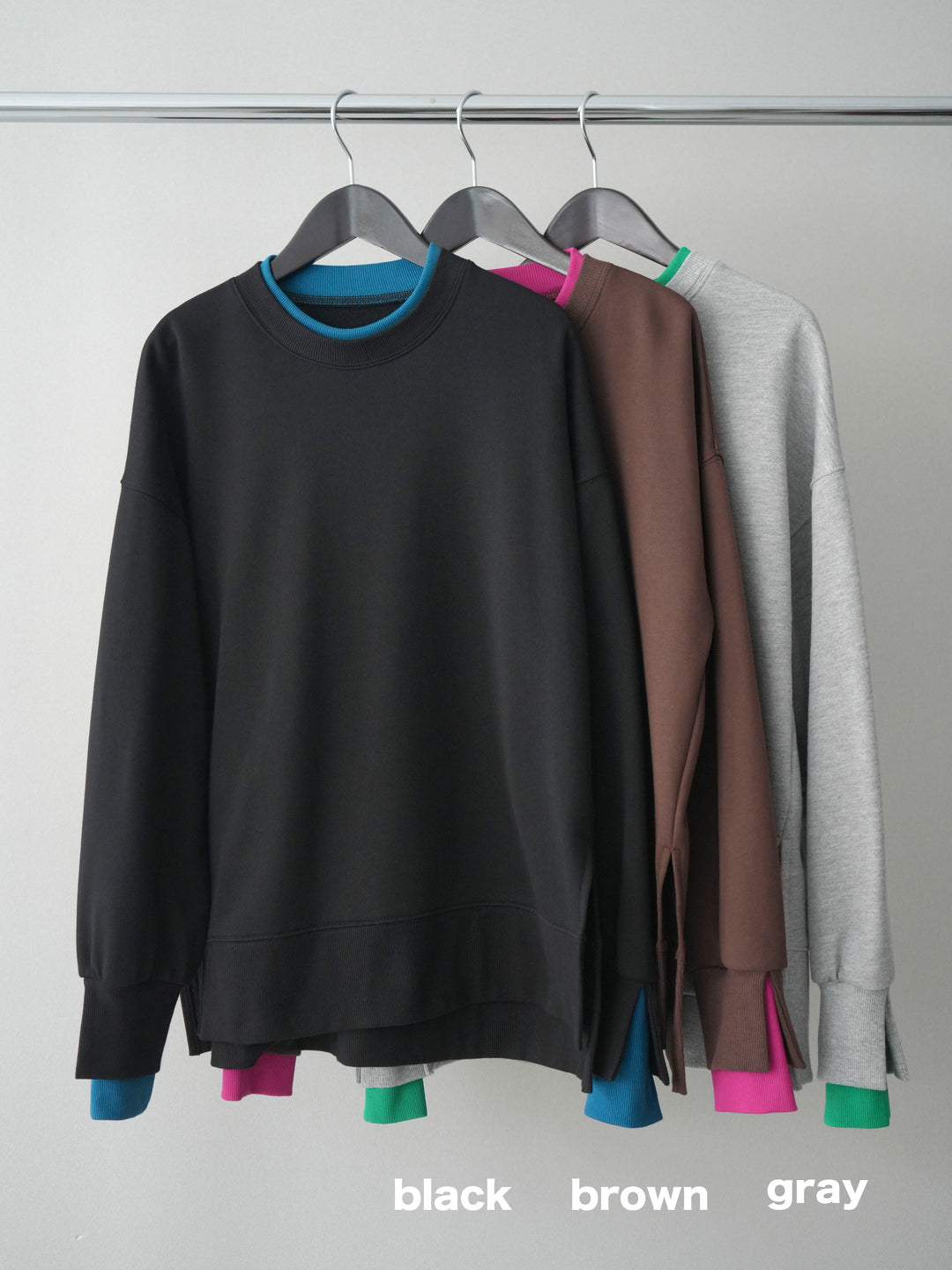 [SET]配色レイヤードデザインスエットプルオーバー+アシンメトリーサテンレースキャミソール(2set)