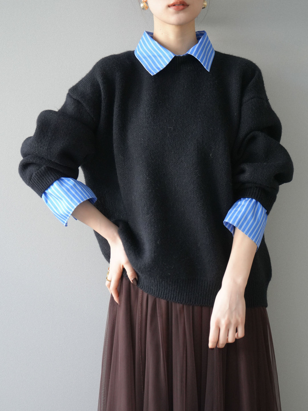 [予約]2WAY襟ニットプルオーバー/black