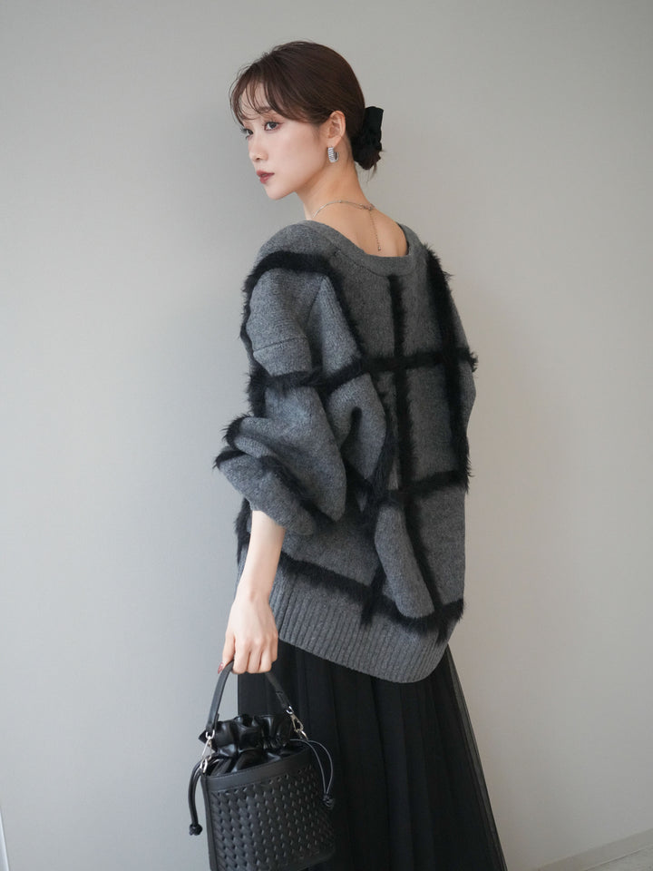 [予約]ミックスシャギーチェックカーディガン/charcoal