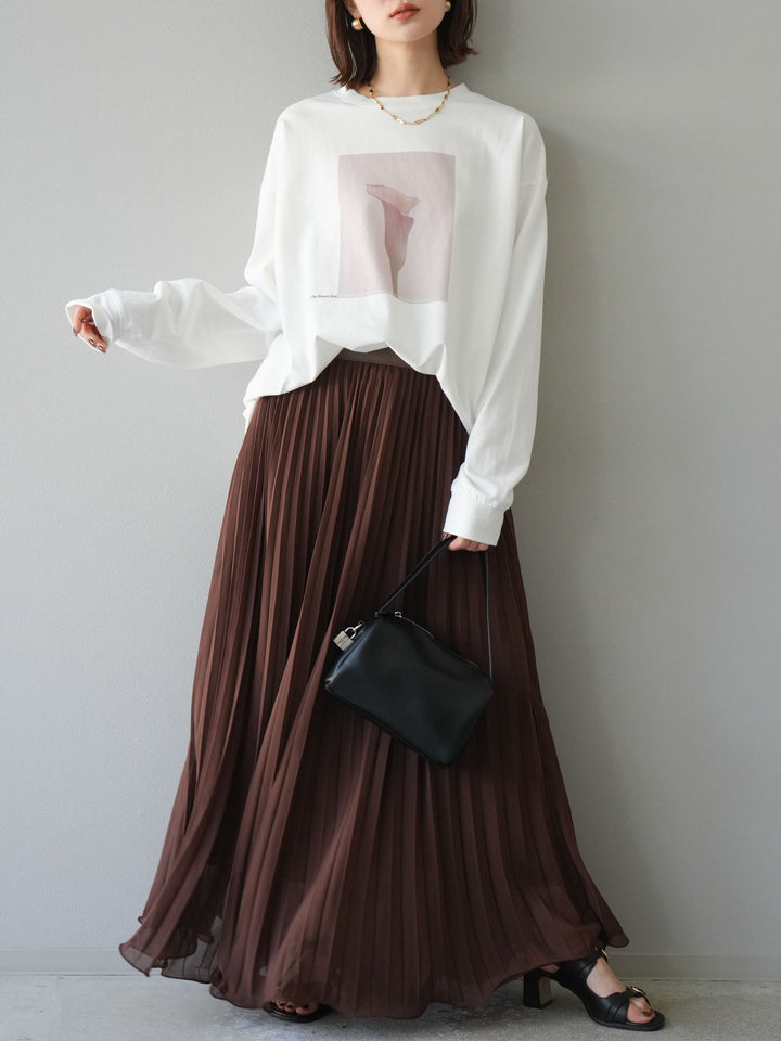 [予約]シフォンプリーツパイピングスカート/ブラウン