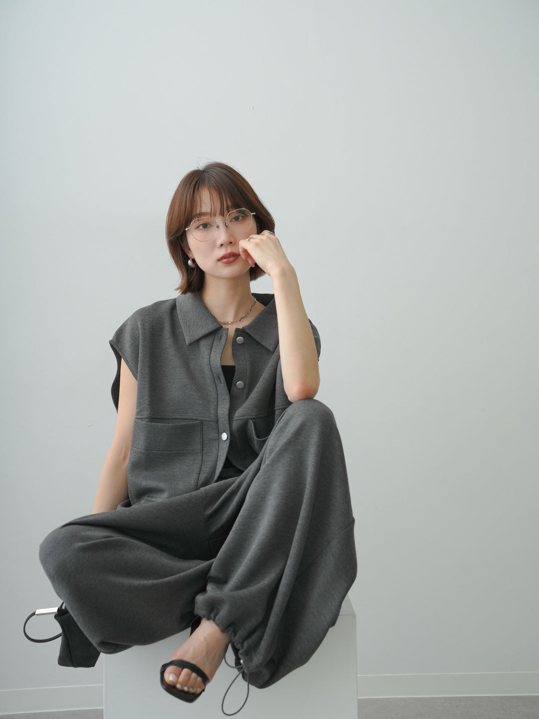 [SET]ボンディングノースリベスト+ボンディングドロストタックパンツ(2set)